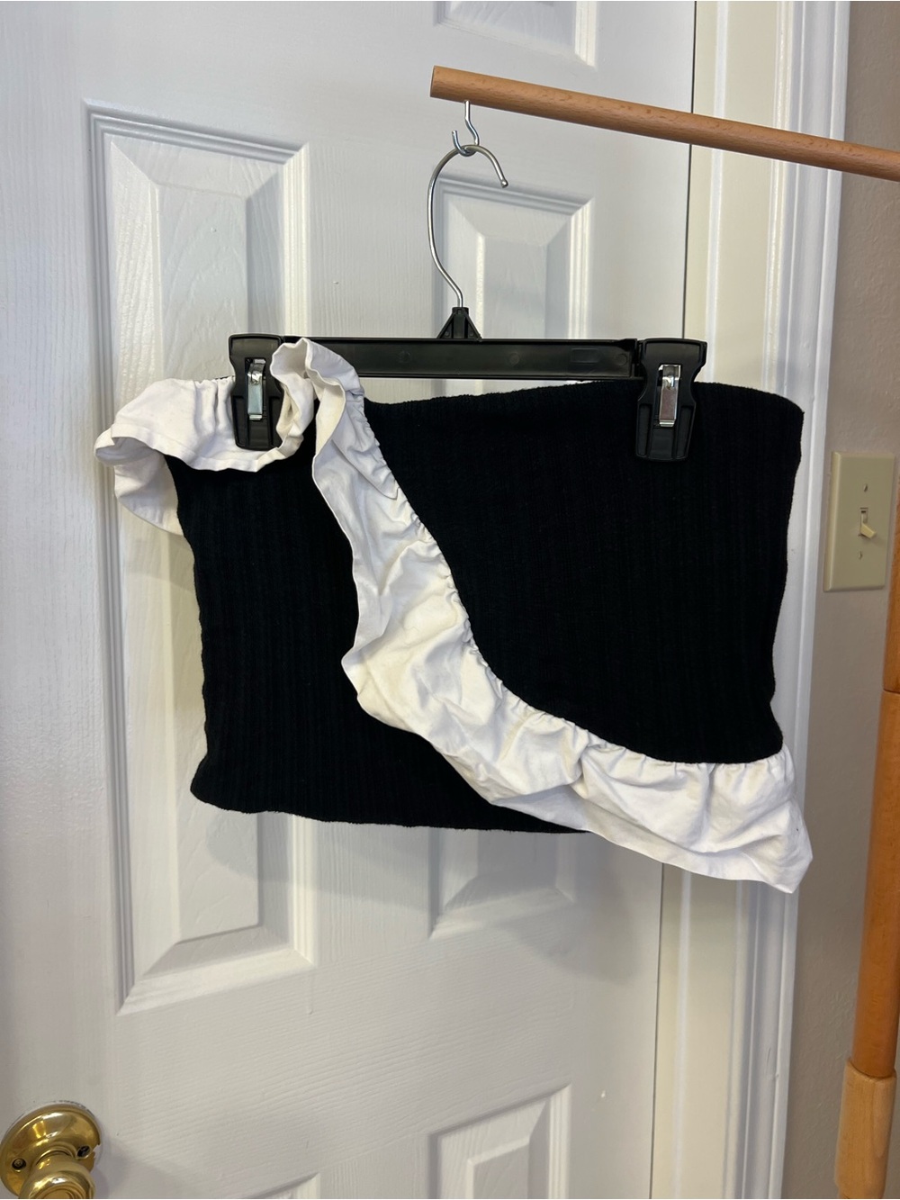 Free People Black Tube Crop Top with White Ruffle Trim